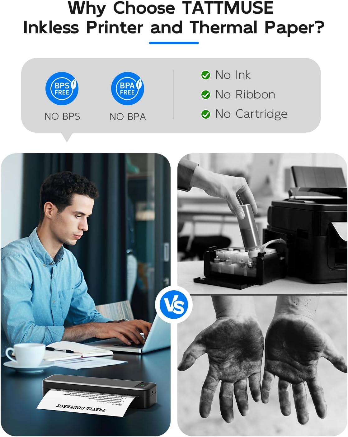 Inkless Portable Printer for Travel, Wireless Thermal Printer for Phone Laptop, Support 8.5" X 11"