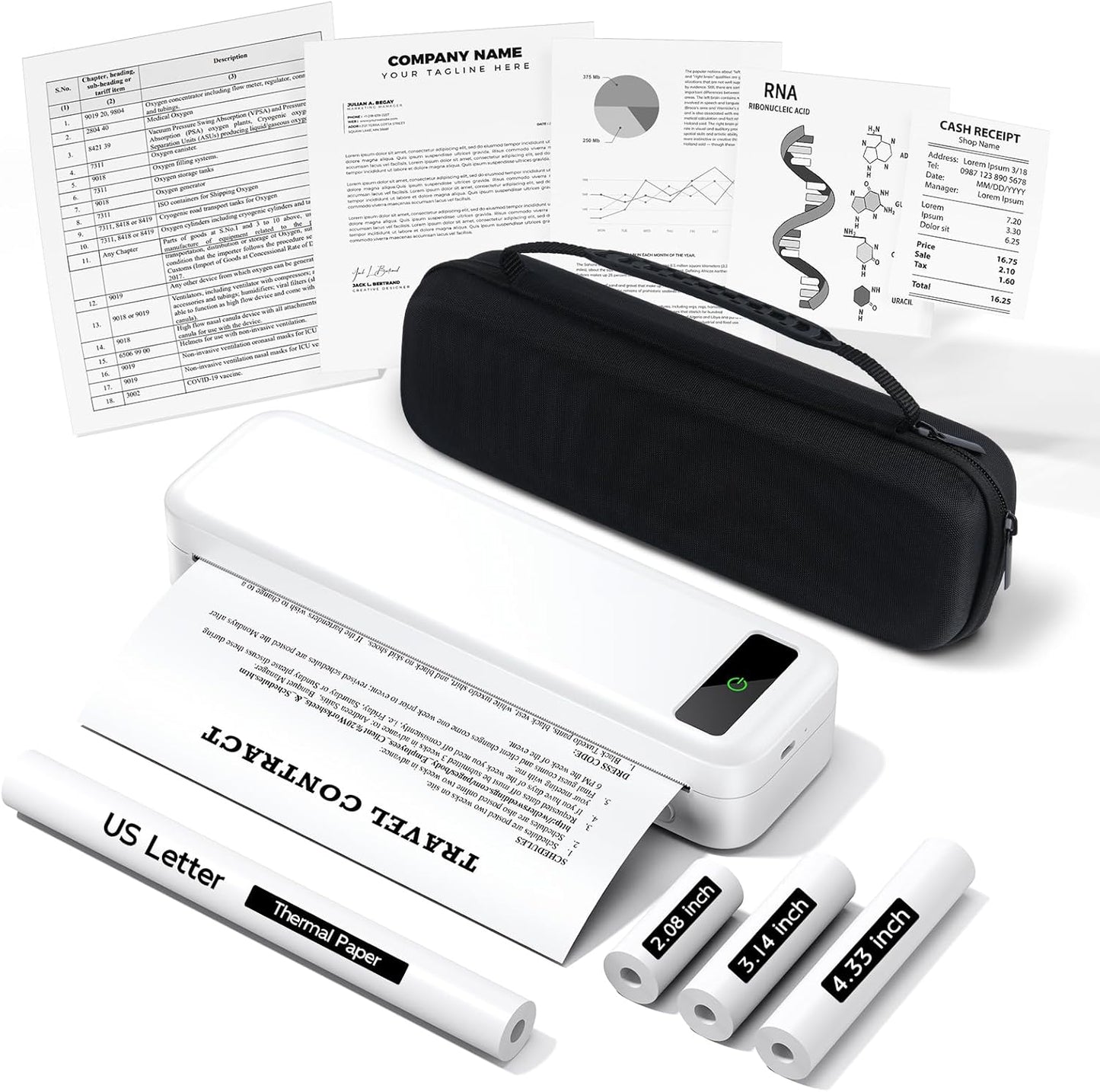 Inkless Portable Printer for Travel, Wireless Thermal Printer for Phone Laptop, Support 8.5" X 11"