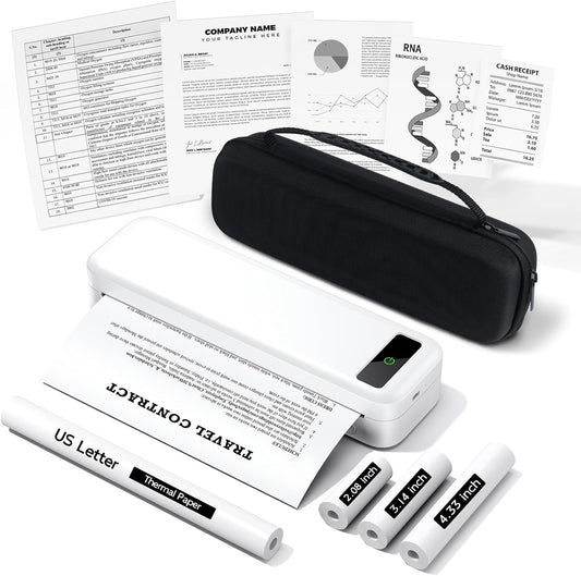 Inkless Portable Printer for Travel, Wireless Thermal Printer for Phone Laptop, Support 8.5" X 11"
