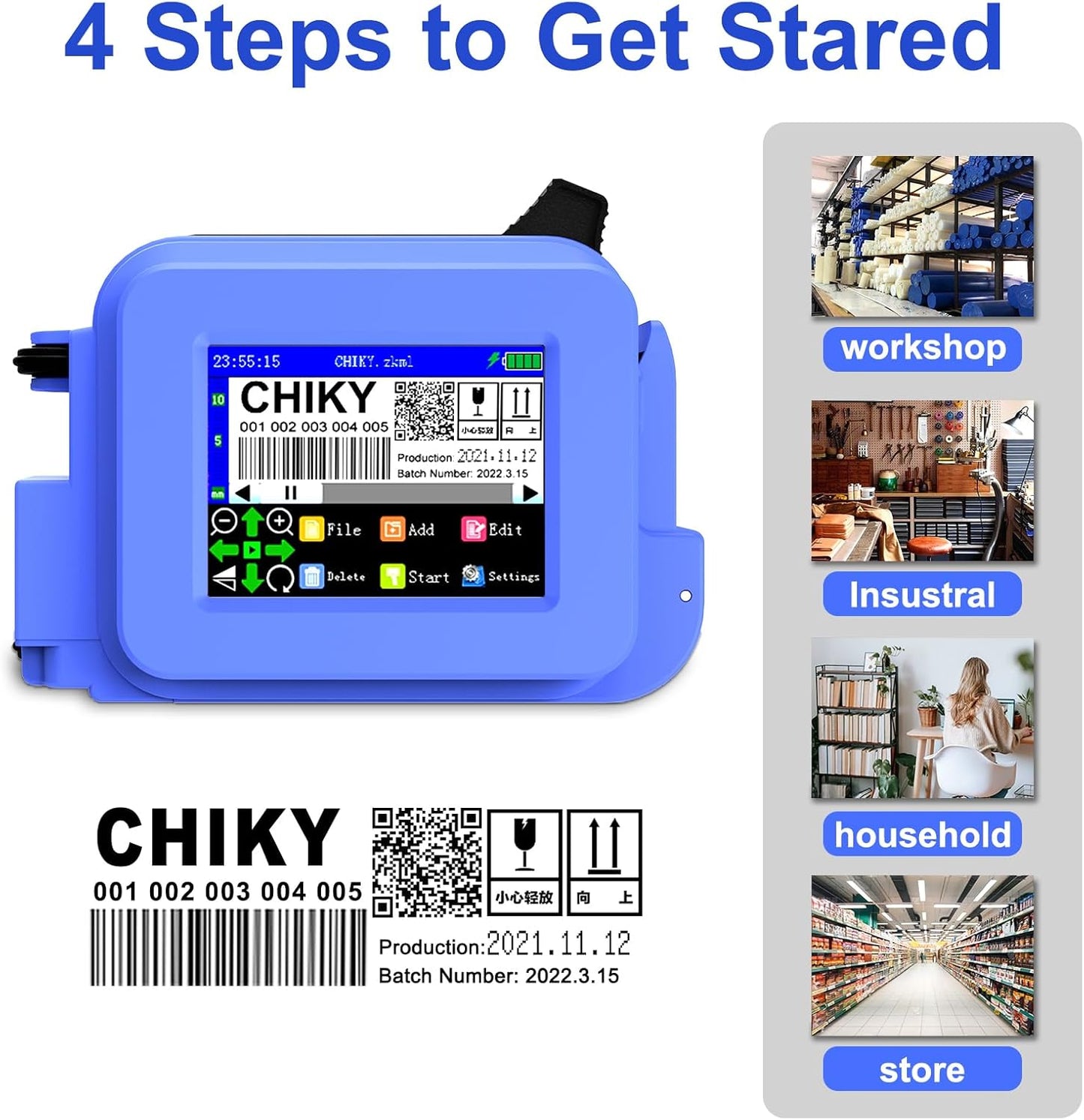 Portable Printing Machine for Date Time Barcode Logo Qrcode Batch Number Image Icons